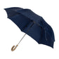 Blue telescopic umbrella with wooden handle