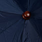 Blue telescopic umbrella with wooden handle