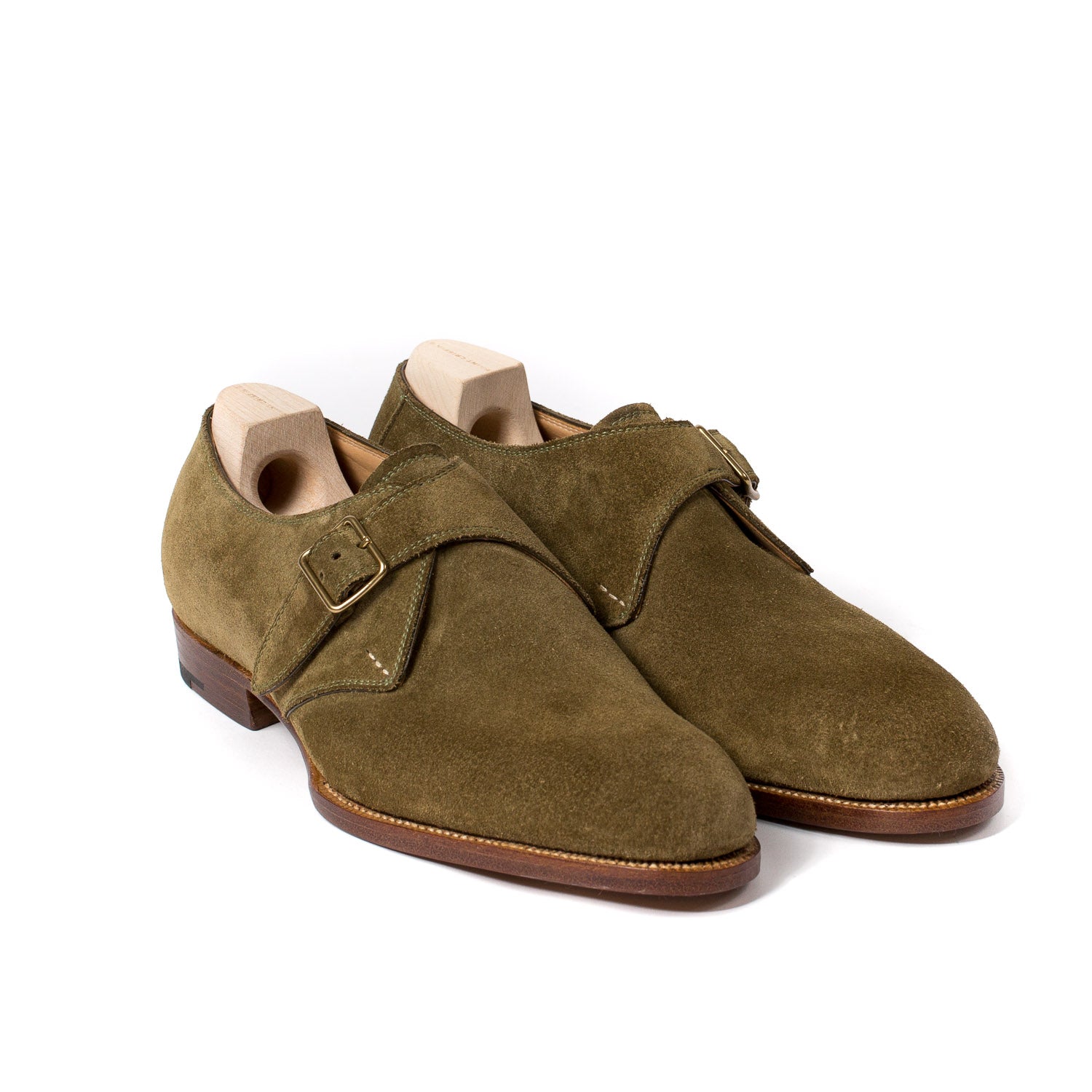 Monk "Classic" made of olive green suede   purely handcrafted