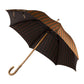 Olive-colored striped umbrella with wooden handle